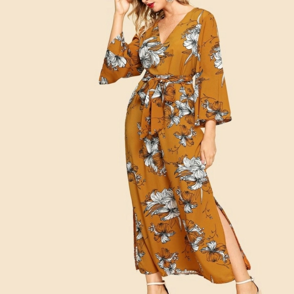 Orange Bold Floral Print Dress